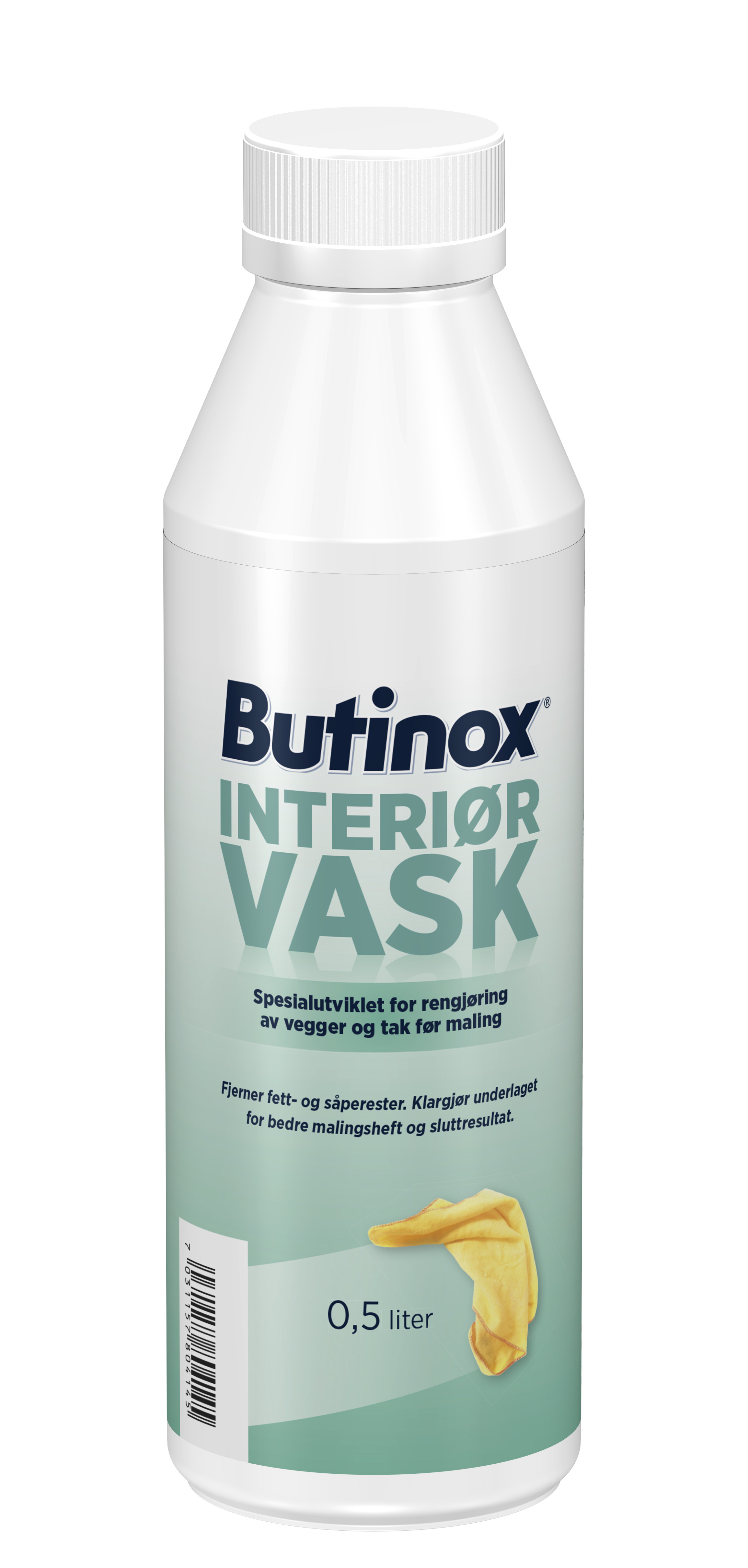 Butinox Interiørvask finnes i smarte halvlitersflasker.