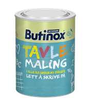 BUTINOX INTERIØR TAVLEMALING: En vannbasert, allergivennlig og spesialutviklet matt maling. Gir en slitesterk overflate som er lett å skrive på.
