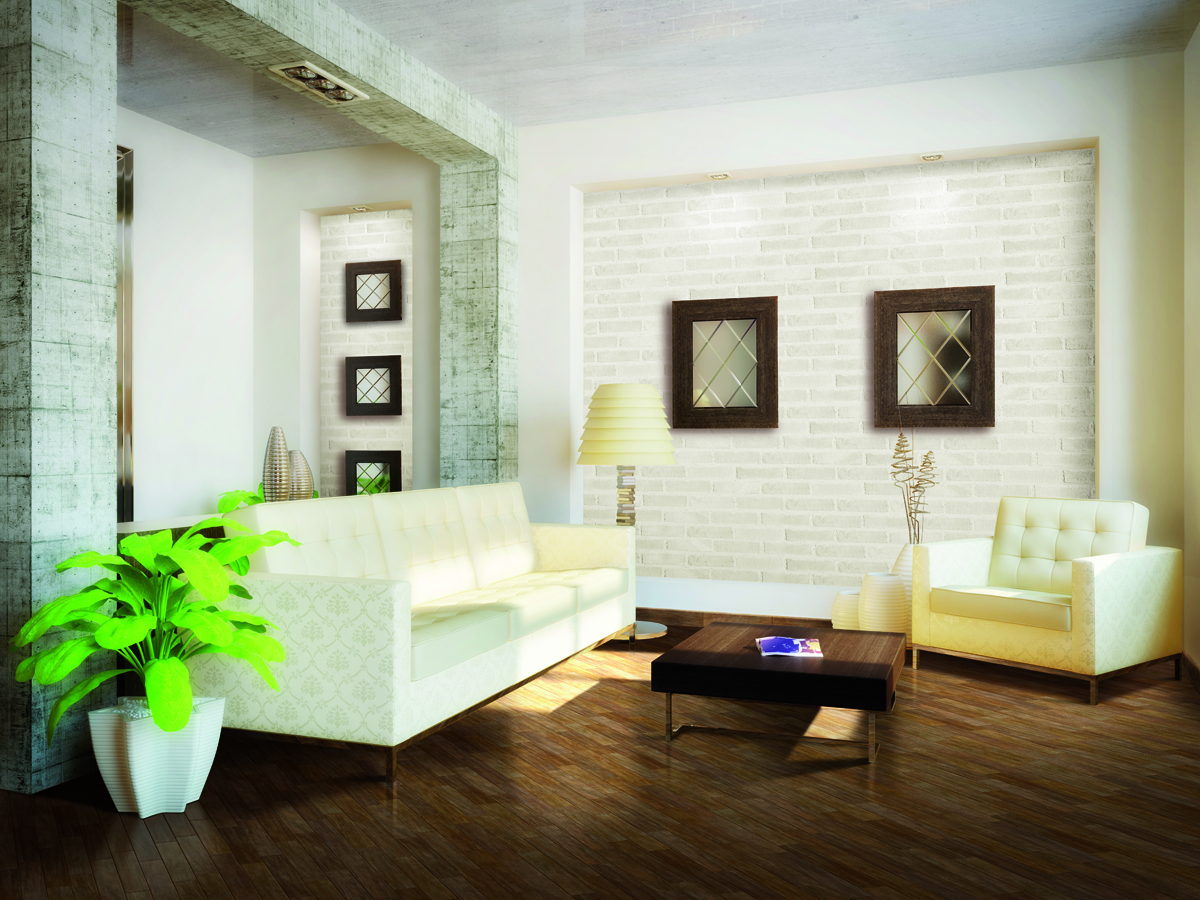 Flisene finnes også i en hvit variant, for et litt mindre industrielt utseende.