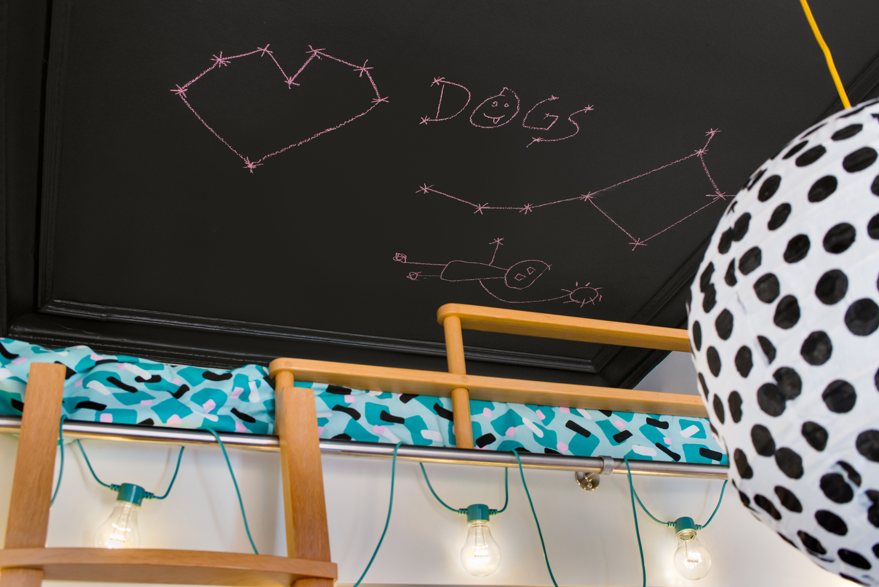 La kreativiteten blomstre med tavlemaling i taket!