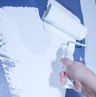 <b>BUNNFARGE:</b> For at ikke blåfargen skal skinne gjennom tapetet, males først veggen med en akrylmaling i 10-glans. Tapetet har hvit bunnfarge, og derfor brukes veggmaling brukket i en tilsvarende hvitfarge.