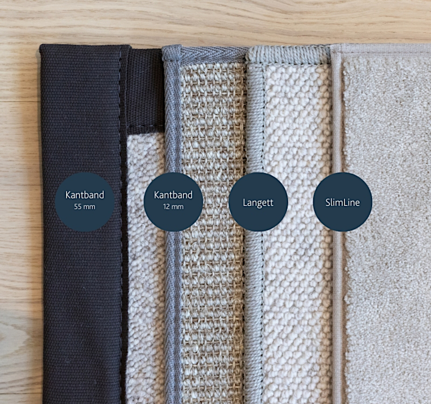 tepper med ulike kantinger 