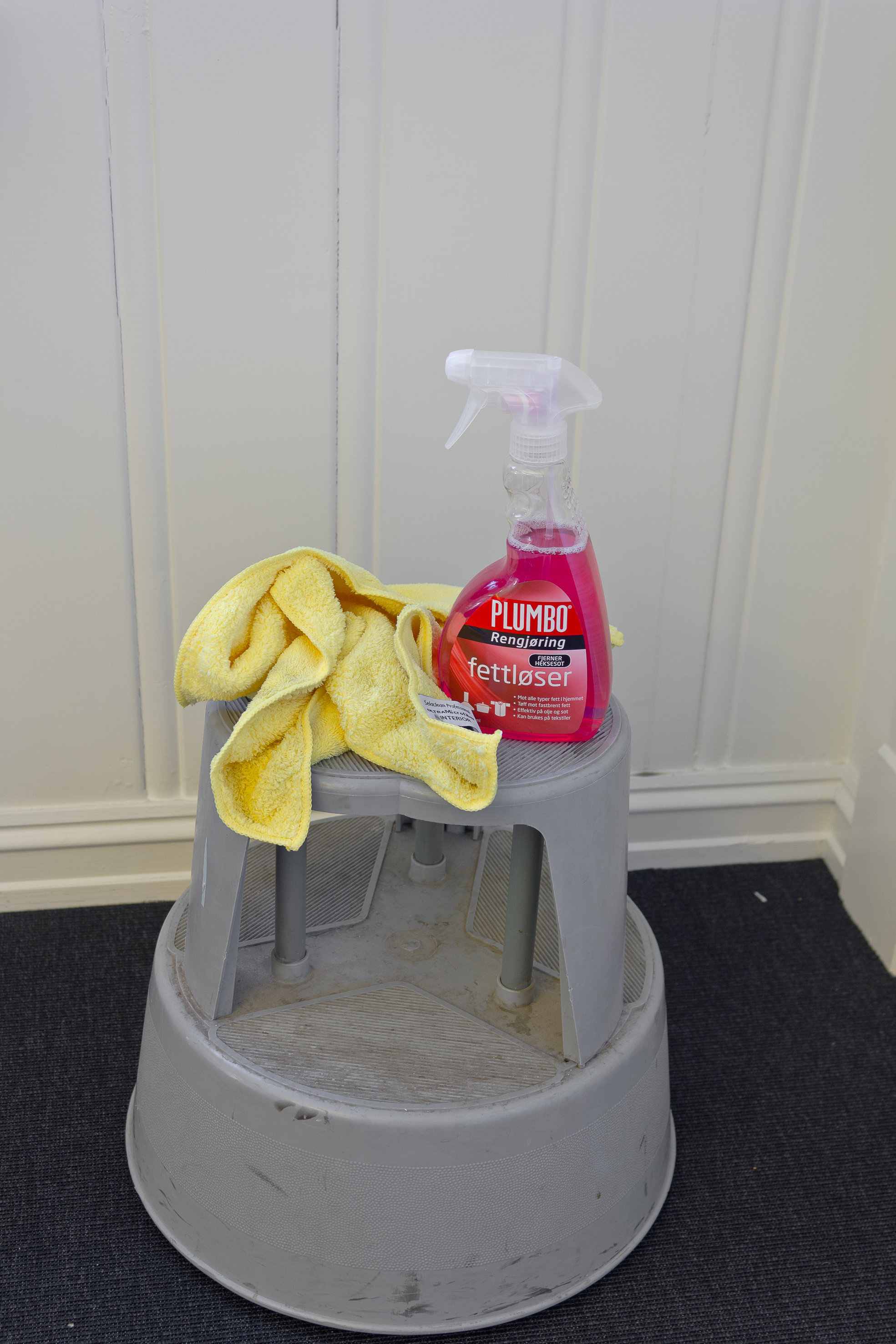 Vi sprayet litt rengjøringsmiddel på en mikrofiberklut, og fjernet enkelt skitten.