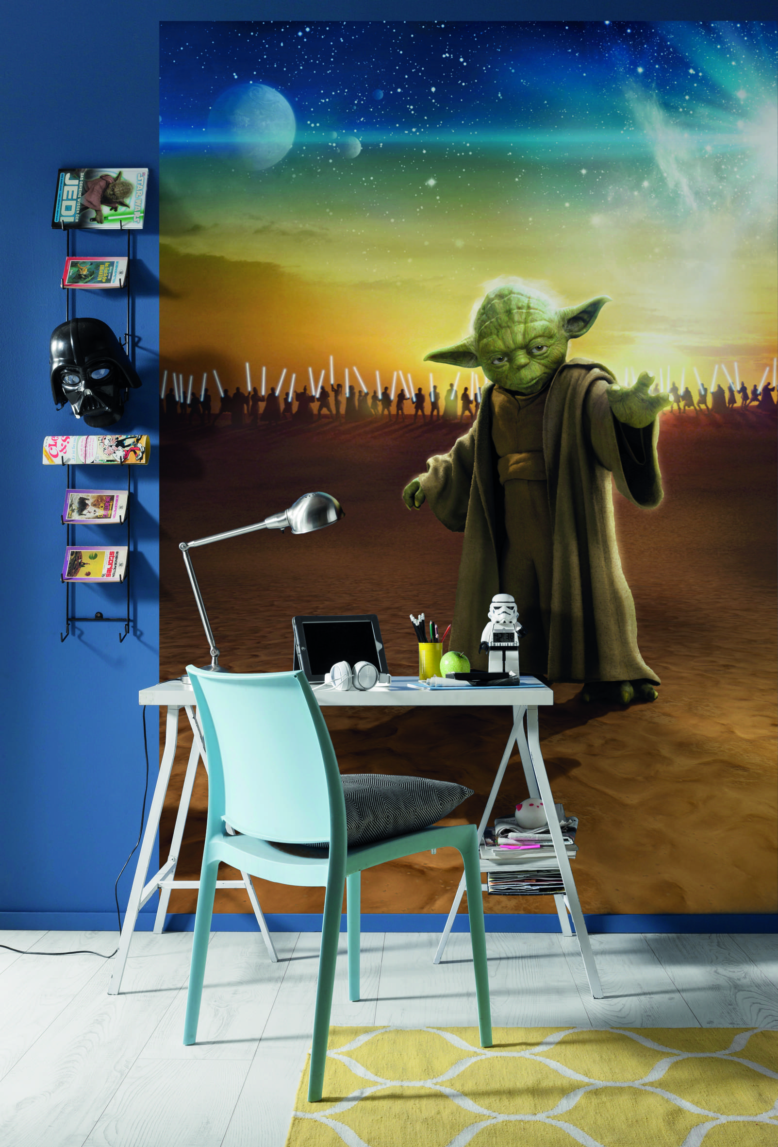 Et fototapet behøver ikke dekke hele veggen, men kan gjerne markere en del av et rom.