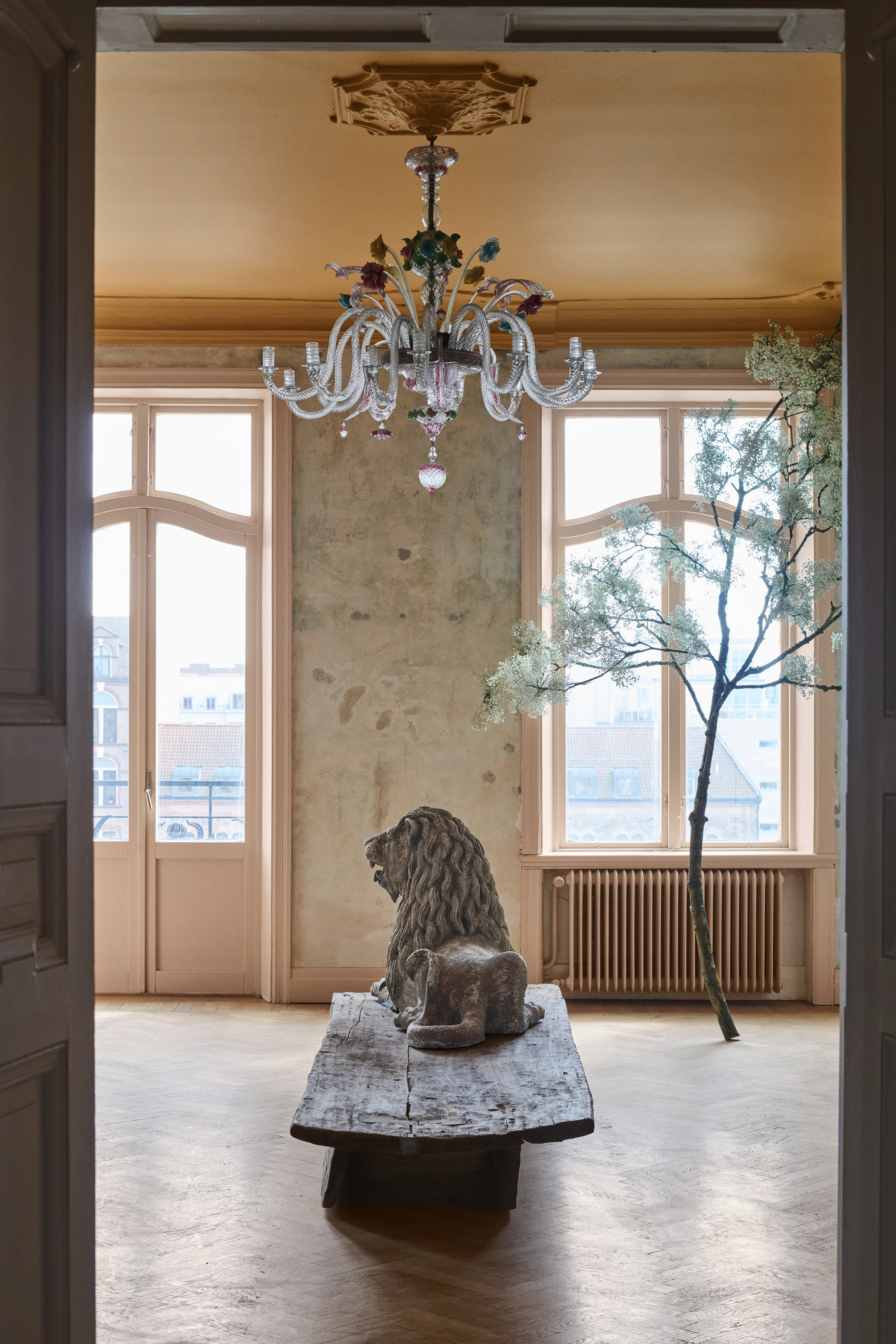 vindu dør umalte vegger løve