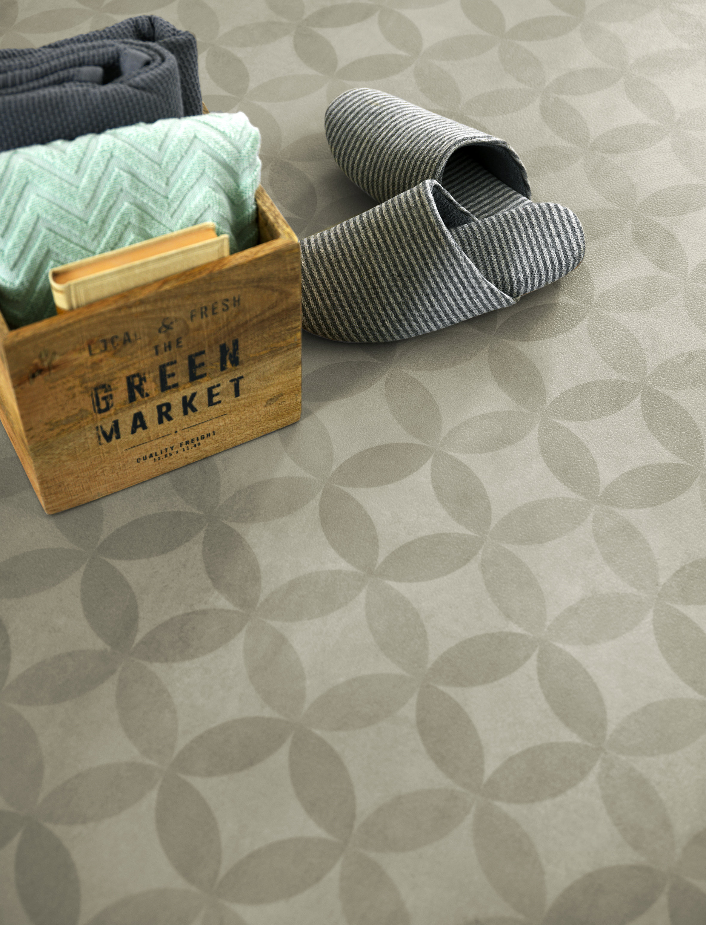 Mønsteret Circle Flower, et gulv som lar seg kombinere med det meste innen baderomsinnredning.