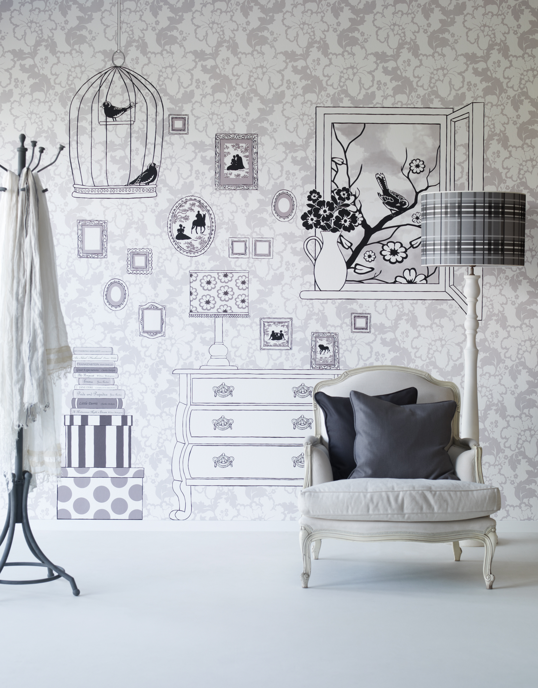 Her er det hentet inspirasjon fra tradisjonelle toile-mønstre, men det er satt inn i en mer moderne helhet.