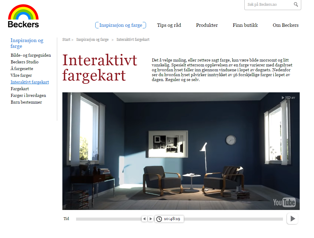 Den interaktive fargevelgeren til Beckers, gjør det mulig å se hvordan ulike farger påvirkes av dagslyset.