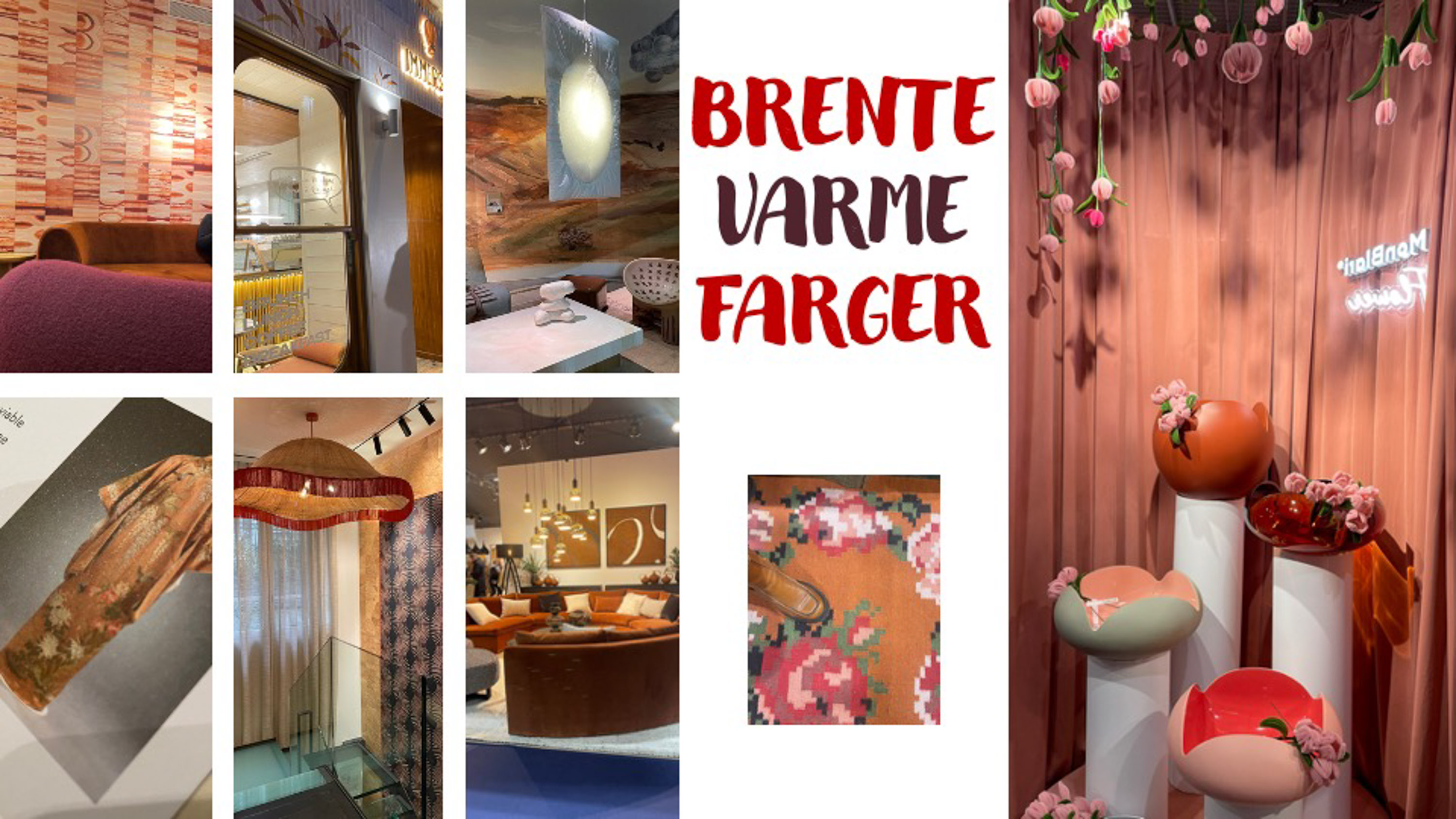 bildekollasje med rødbrune farger i interiør