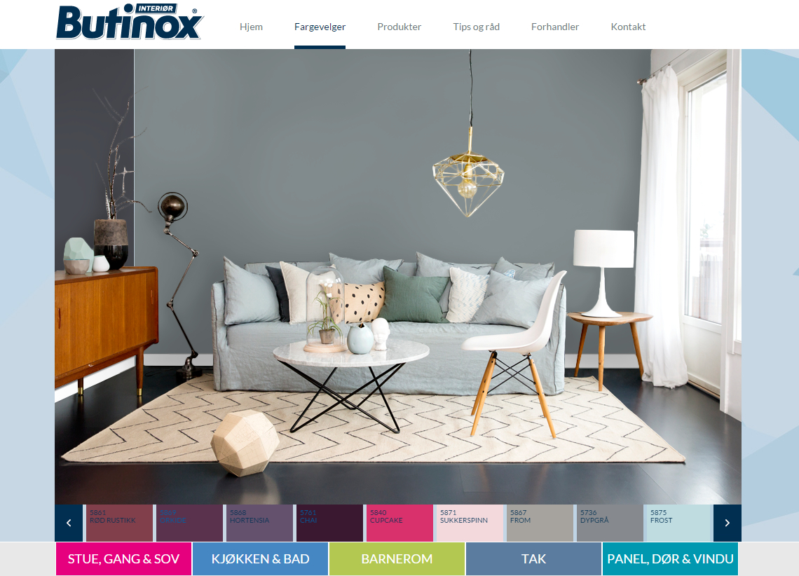 Prøv deg fram med Butinox sin fargevelger, slik at du kan finne farger som passer til stemningen du ønsker å skape.