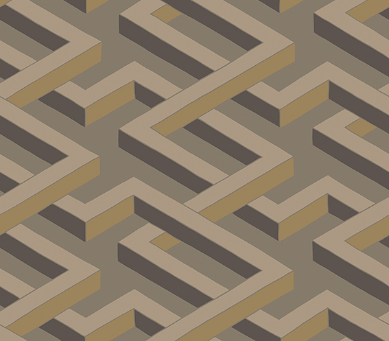 GEOMETRISK: Tapetet Geometric II i gylne brune nyanser er en av favorittene til Birgit Torkildsby i Borge.