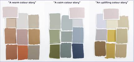 TRE PALETTER: Sammen med Åres farge lanseres tre ulike paletter som skaper forskjellige stemninger og gjør det lettere å fargesette hjemme. 