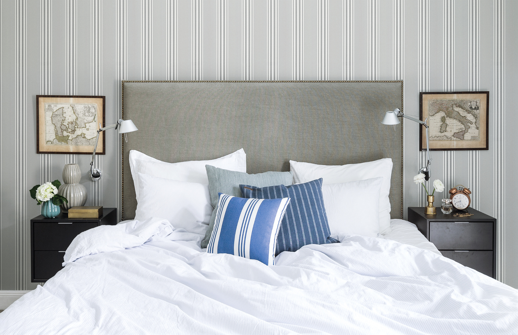 Det er ikke bare knallfarger på veggene som kan gi soverommet et personlig preg. Velg det du selv trives best med. (Foto: Fantasi Interiør)