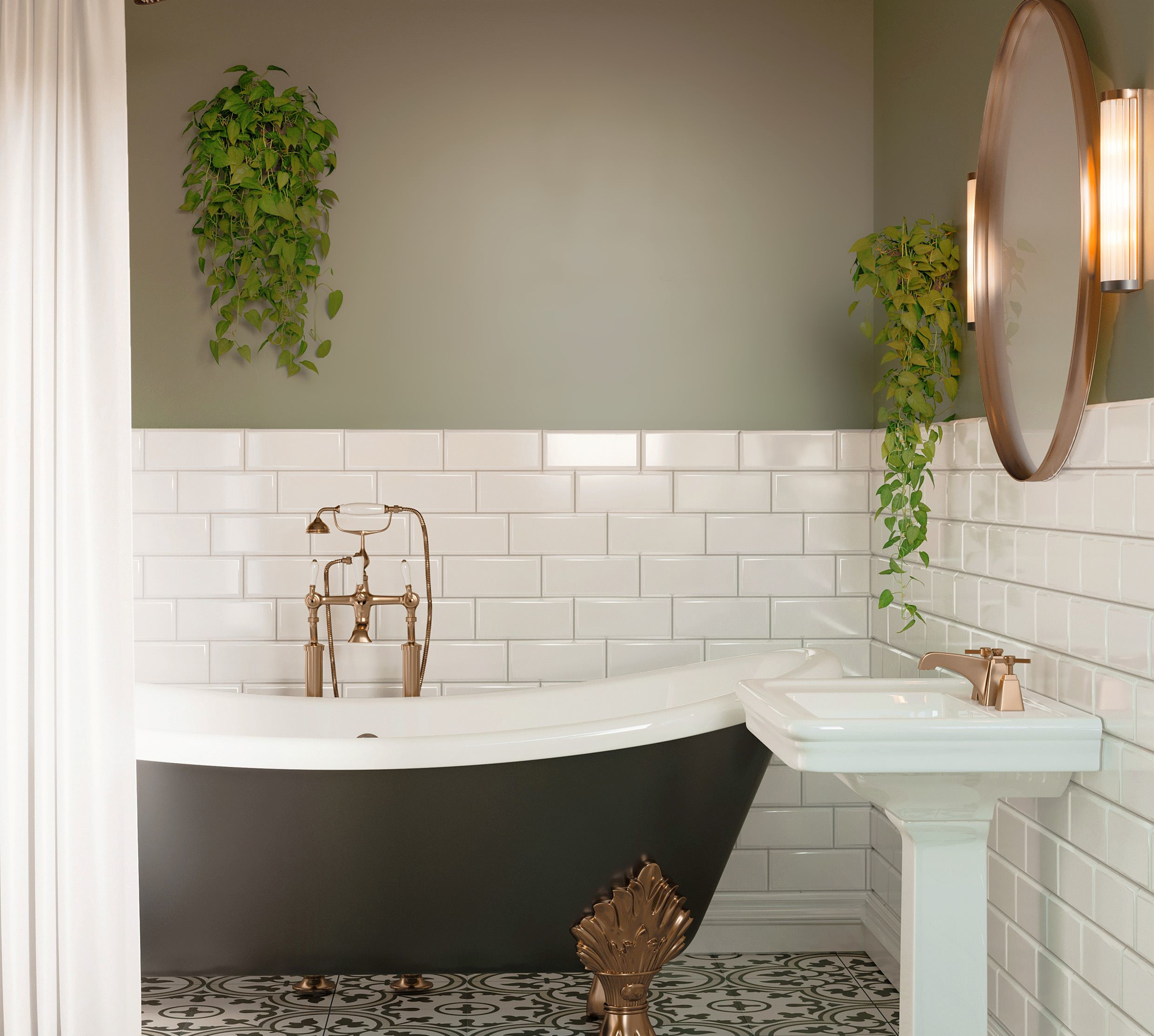 bad grønnfarge hvite fliser