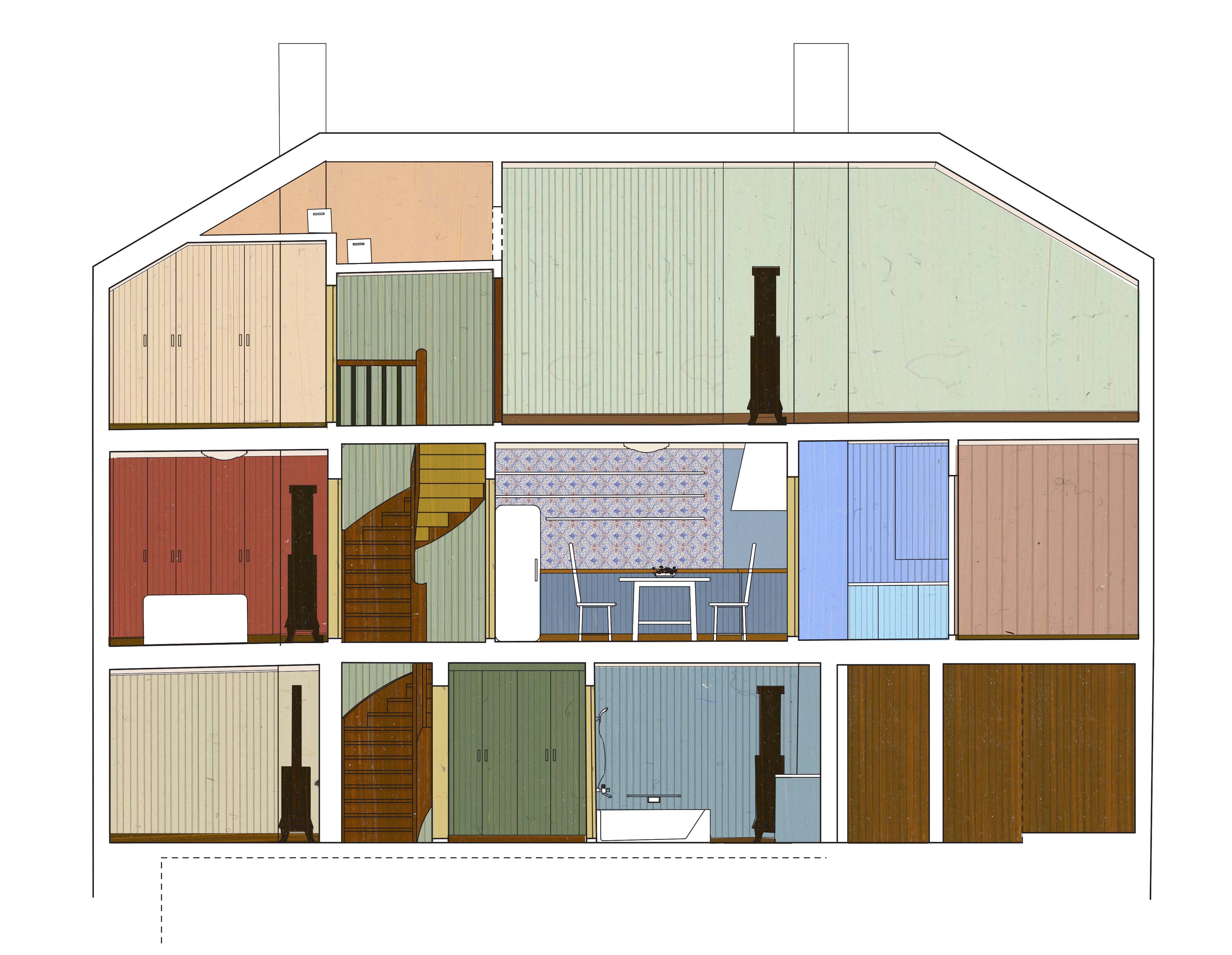 TRADISJON OG HISTORIE: Farger er ogs&aring; vesentlig i forvaltningen av v&aring;r kulturarv. Skissen er av Marte Valderaune, master i arkitektur ved NTNU. Hun fokuserer p&aring; praktisk fargesetting av historiske interi&oslash;r.