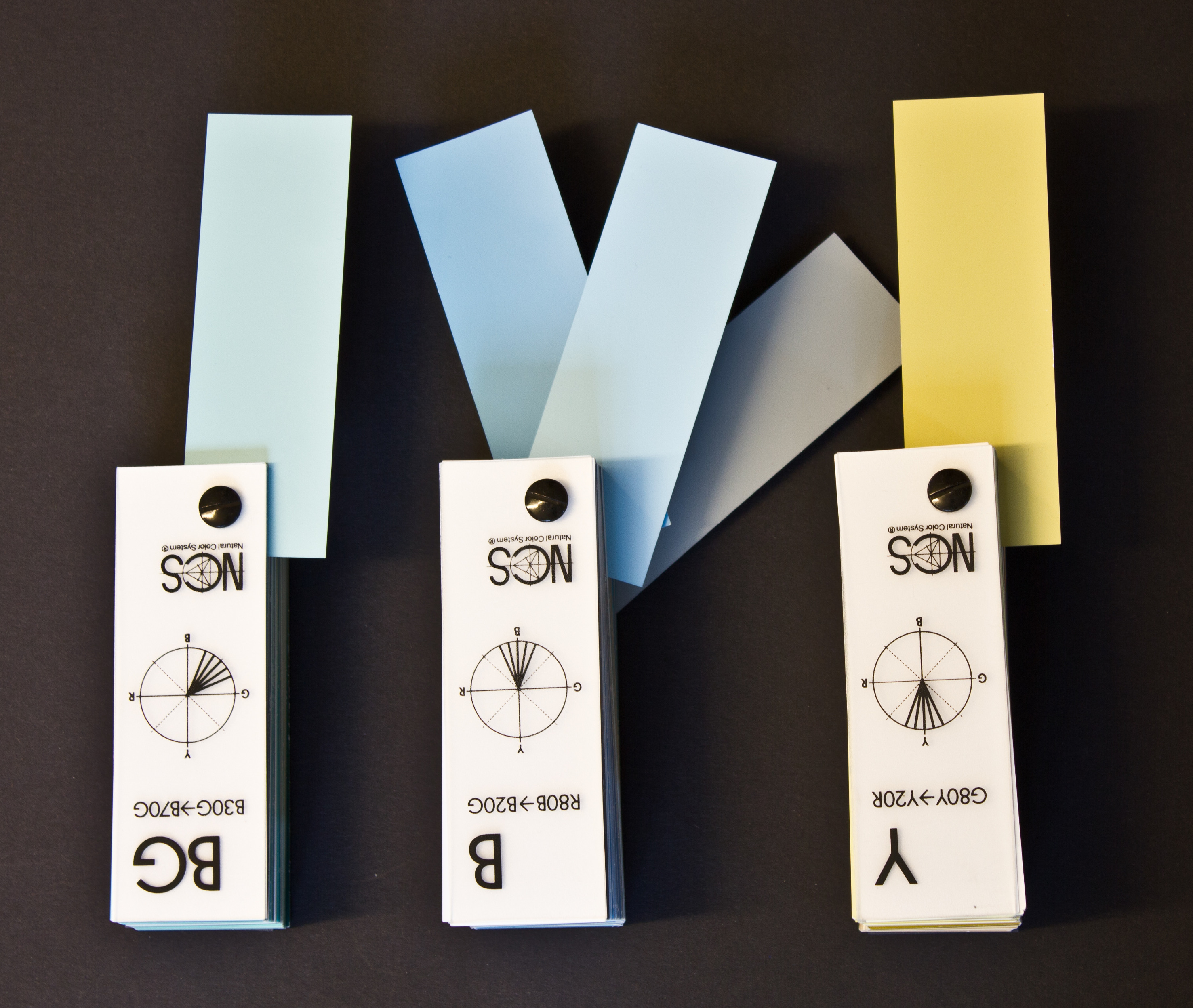 Nyanselike farger i blått og gulgrønt hentet fra den snille delen av nyansetriangelet: ikke for pastell, ikke for skittent og ikke for fargesterkt. Men nok farge til at fargen er tydelig.