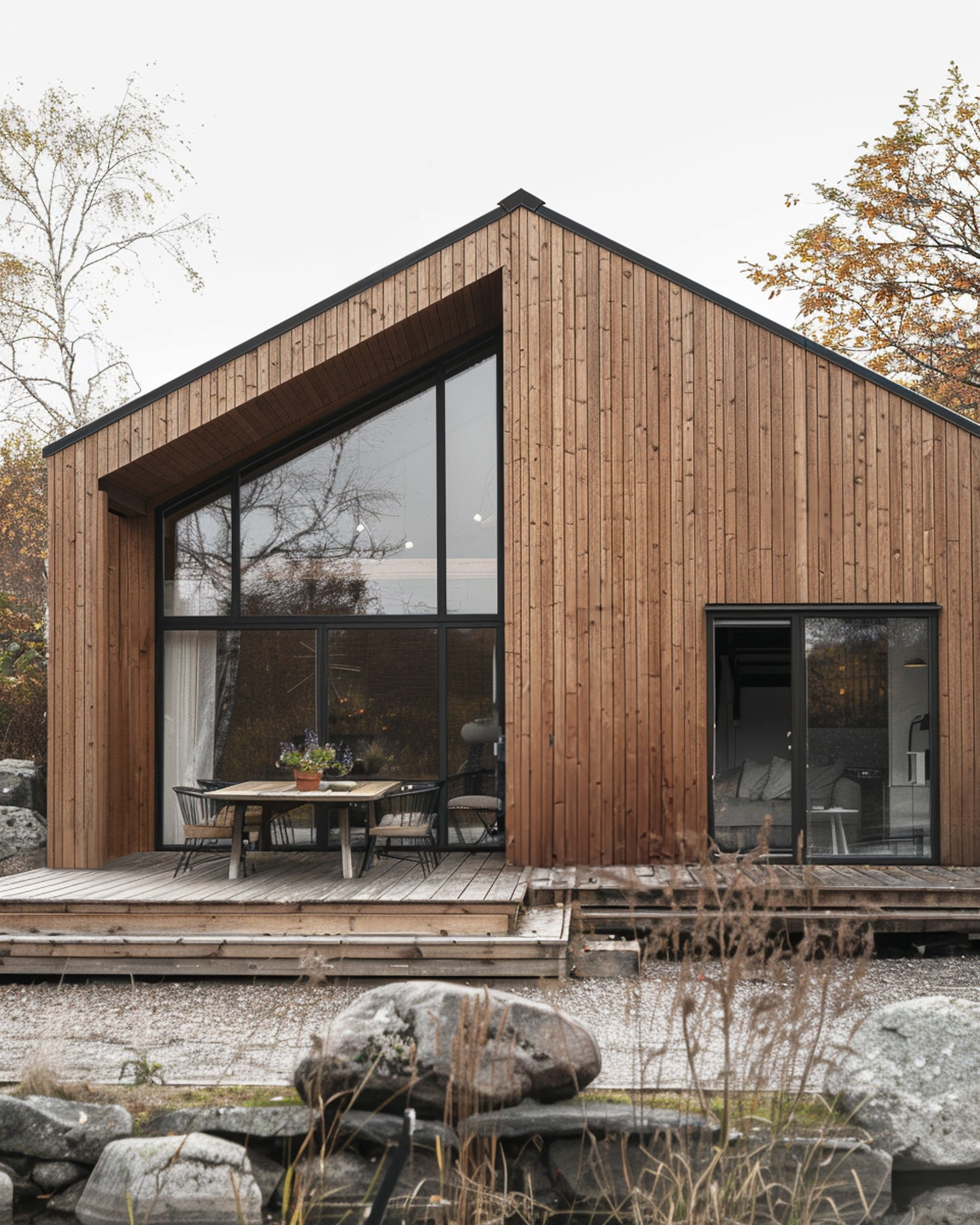 trefarget hus moderne brunt tre