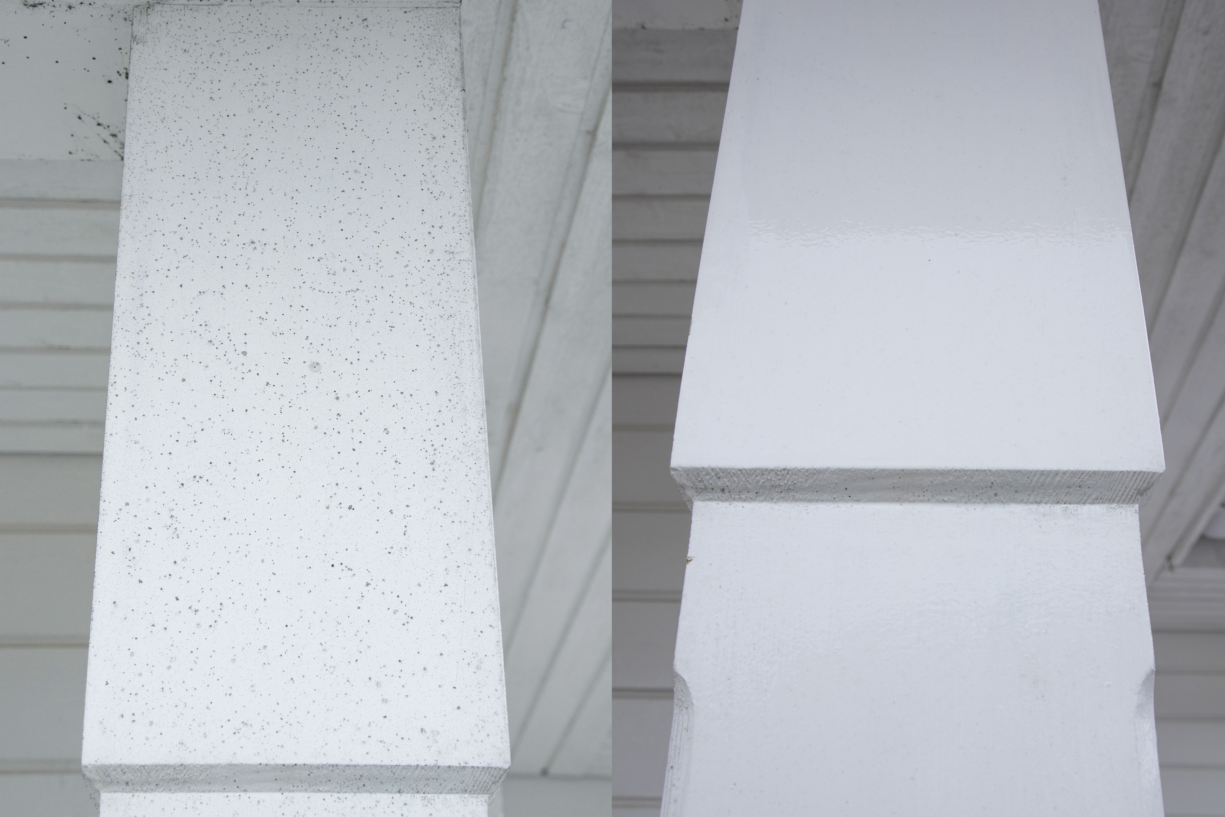 Før og etter vask av søyle