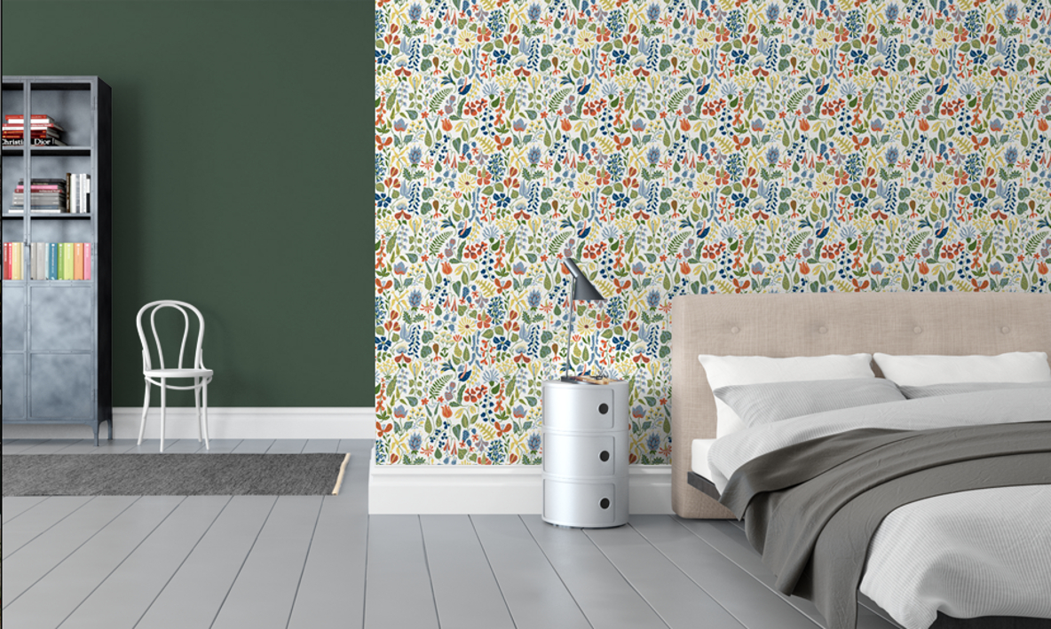 Med noen enkle tastetrykk er rommet tapetsert. Ikke helt fornøyd? Prøv noen av de andre ca 3000 tapetene som ligger i basen.