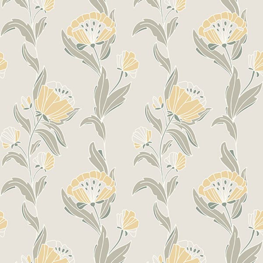 Tapet med stilisert blomst på lys bunn