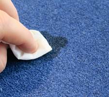 TRYKK OG VENT: Gjør flekken fuktig med vann og press papir med god oppsugingsevne mot flekken. På den måten vil du «dra» flekken opp fra teppet. 