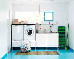 Vaskemaskin og tørketrommel kan med fordel flyttes litt opp i høyden.