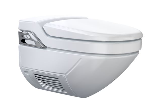 Geberit AquaClean 8000plus har en luktavsugsfunksjon med et kemisk filter i toalettskålen, som renser luften før den sendes ut igjen.