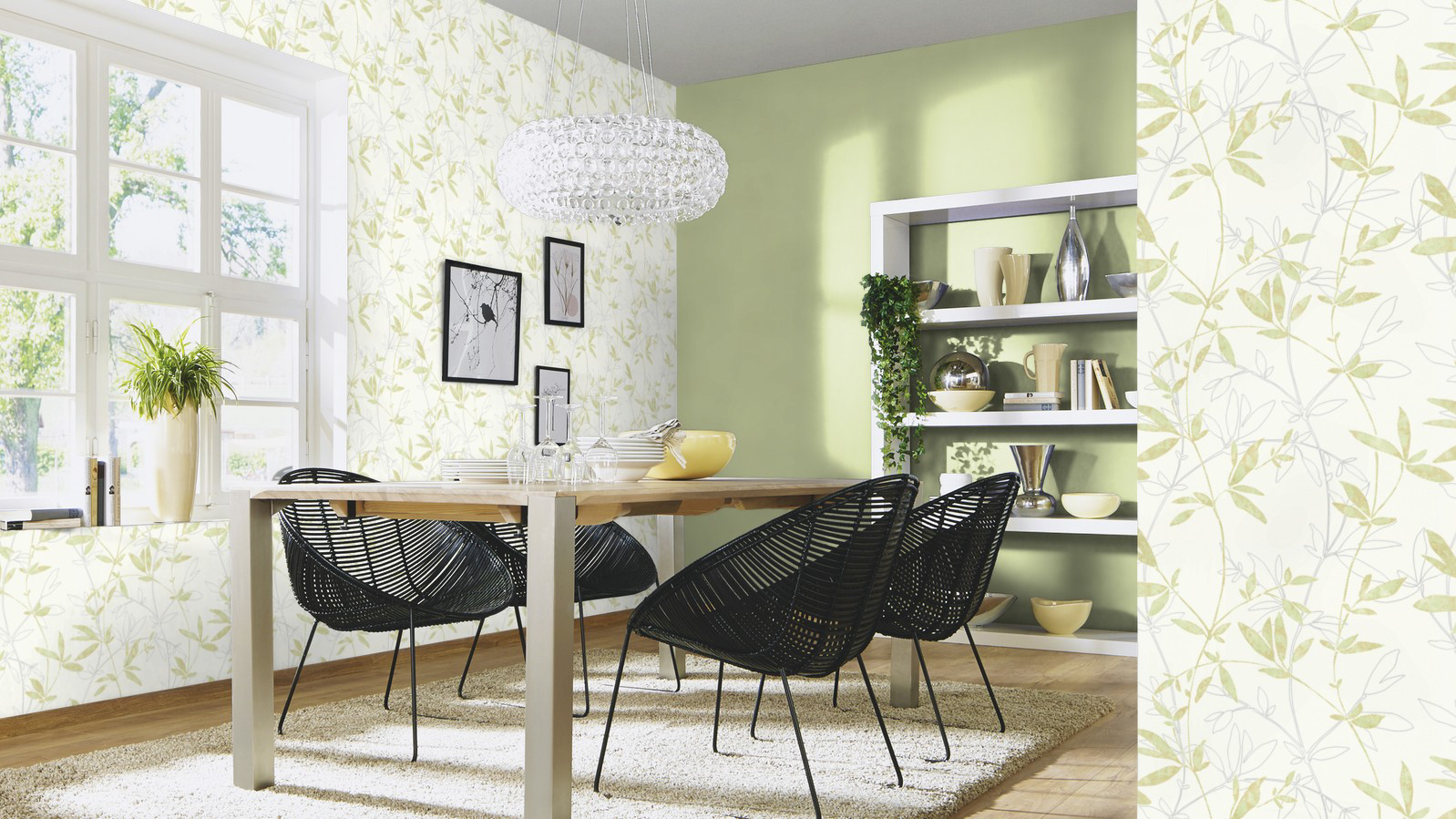 Grønt og hvitt tapet