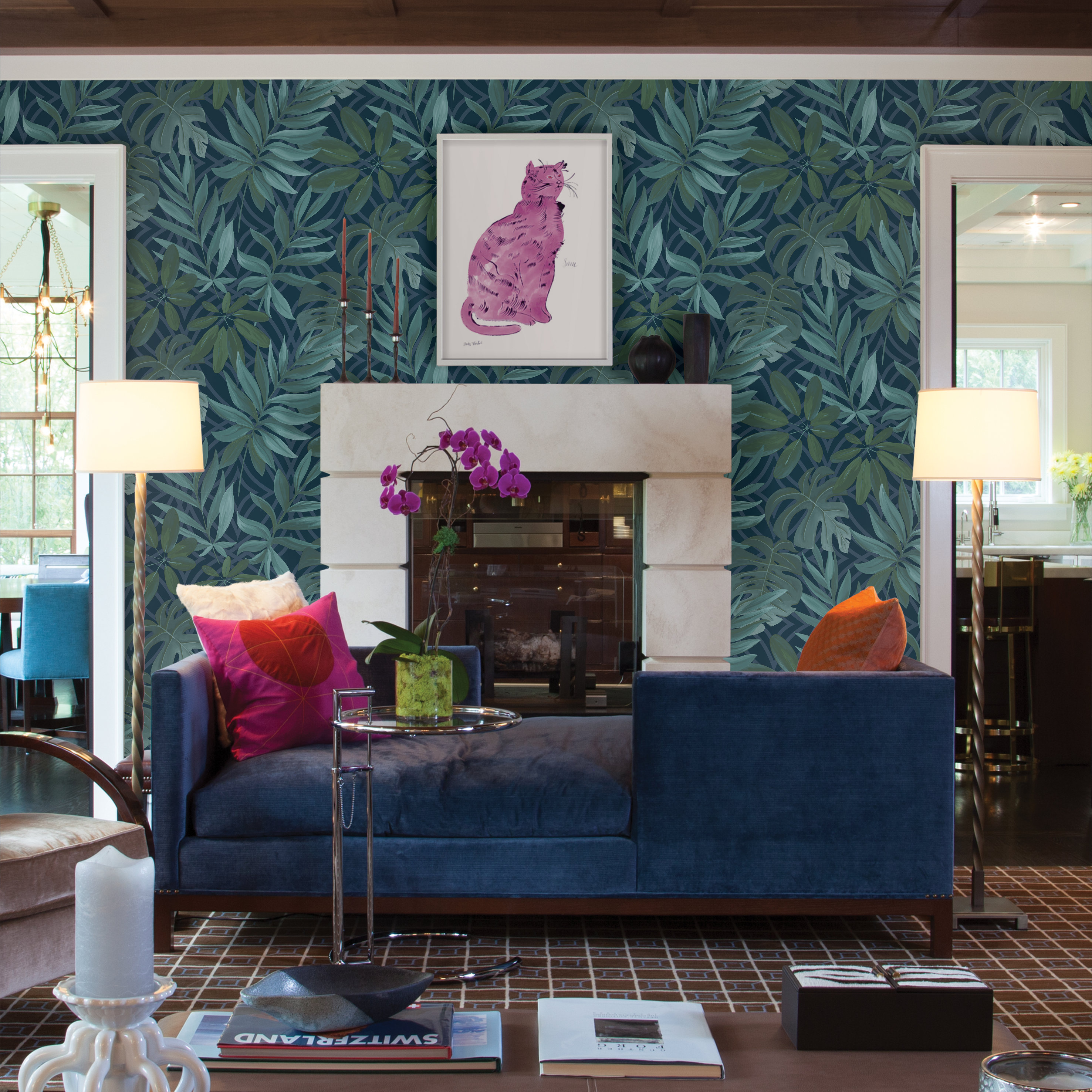 Blått, tropisk tapet