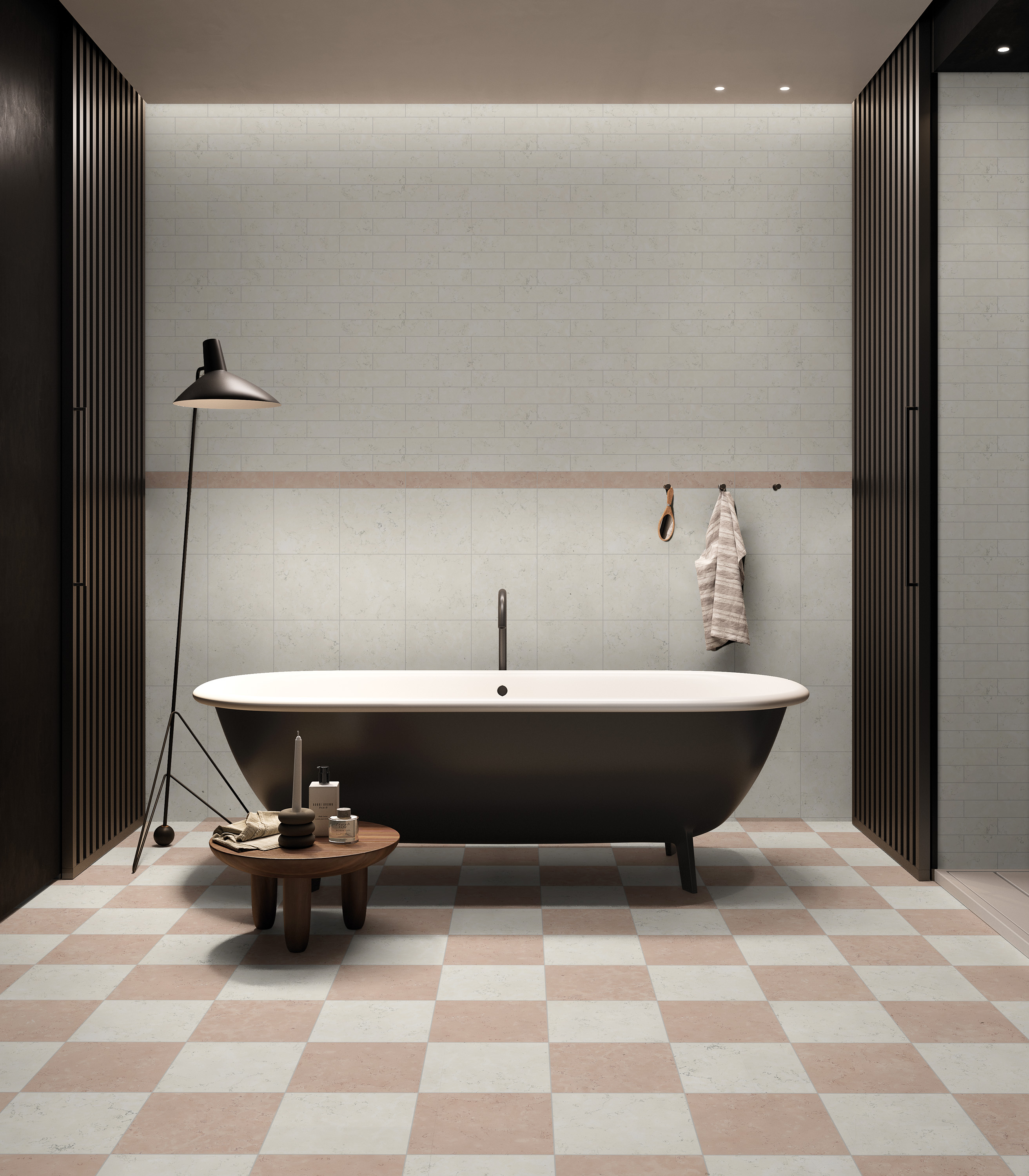 rosa og hvite ruter badekar 