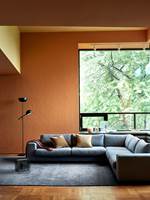 <b>ORANSJE:</b> En viktig farge i høstpaletten er oransje. Med Pure & Originals matte, naturlige maling Classico, får rommet et behagelig, lunt preg. Den oransje veggen er malt i fargen 