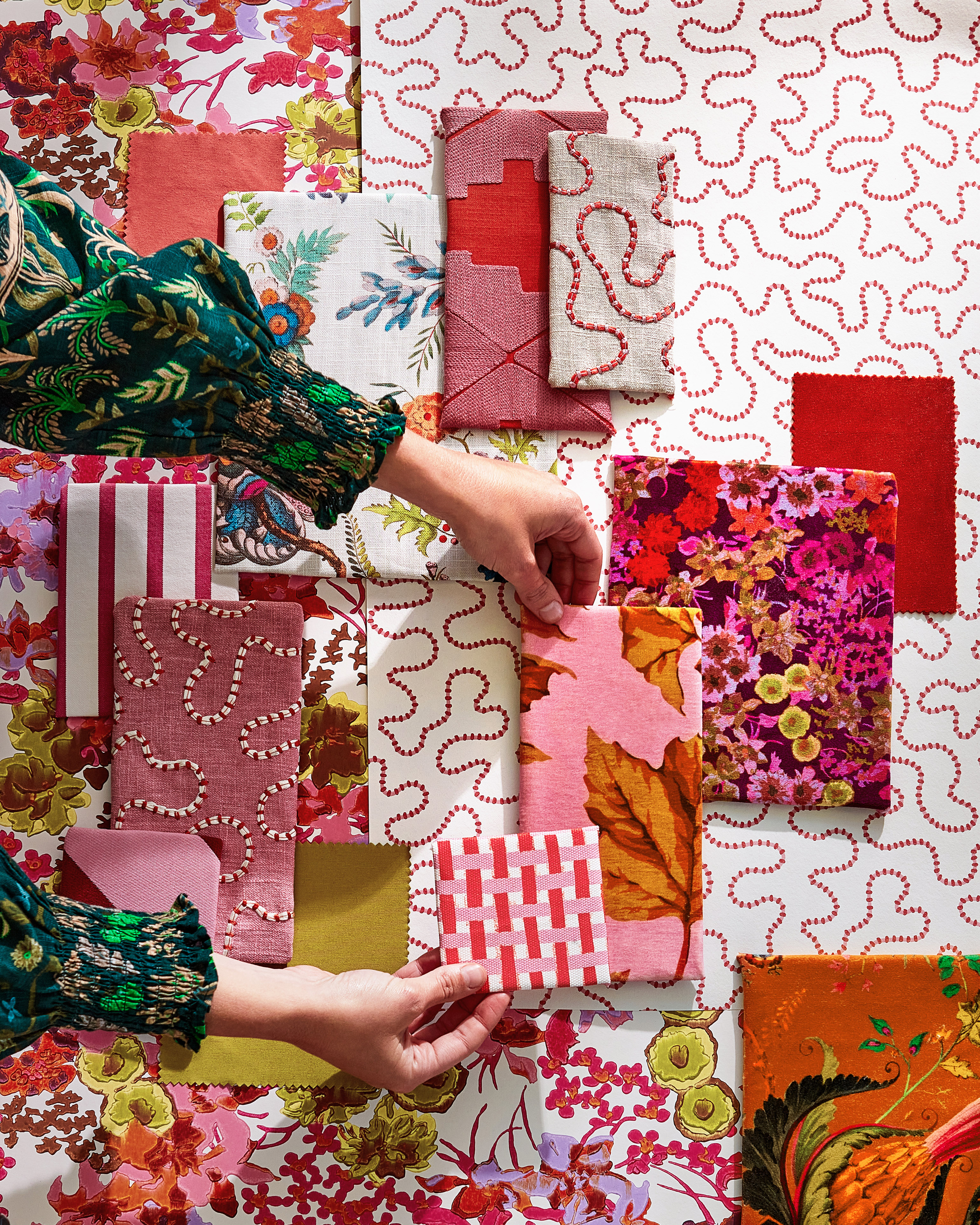 hender rosa stoffer moodboard mønster