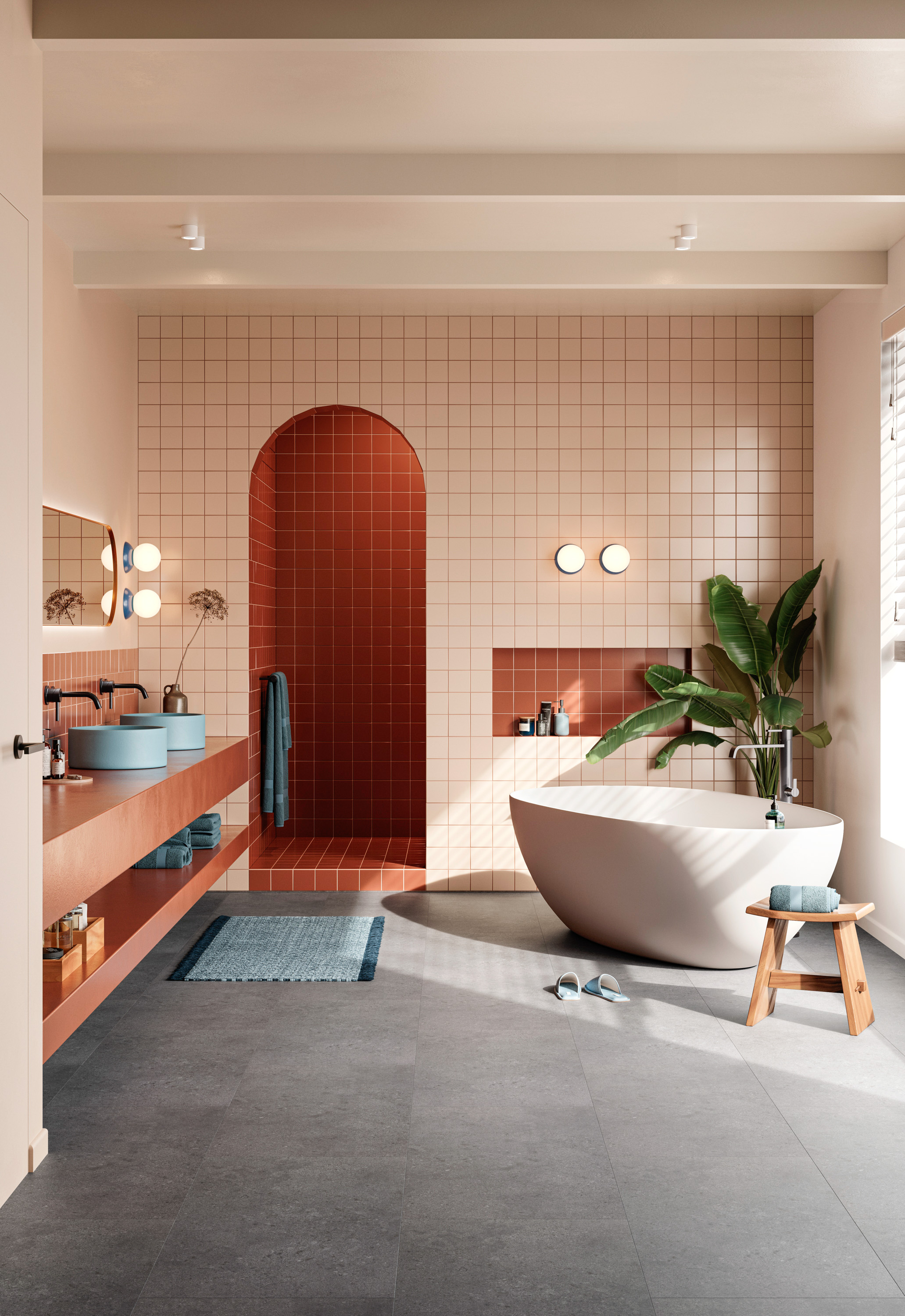 bad rosa fersken oransj bue plante badekar