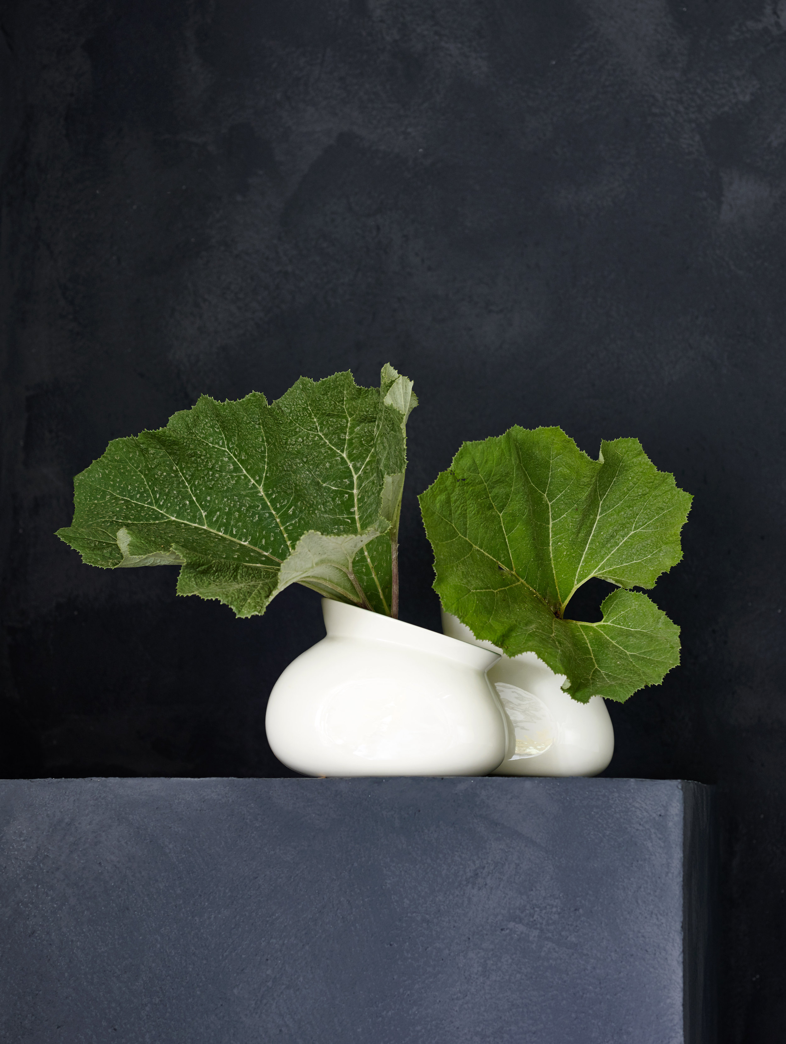 Veggen er malt med kalkmalingen Pure & Original Fresco, som gir en effekfull og populær betonglook. Fargen heter Sort Sten FR 1241. 