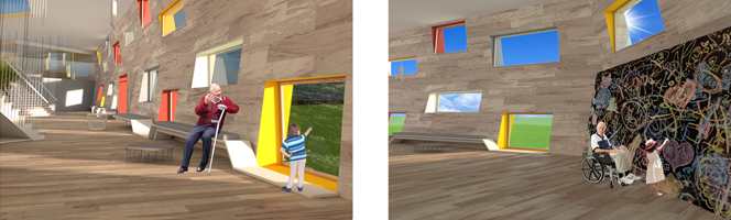 SAMMEN: Le Corbusiers Fargeklaviatur har inspirert masterstudent Kinga Sbrzyzna ved Kunsthøgskolen i Bergen i prosjektet ”Better together”, integrering av barnehage og sykehjem.
