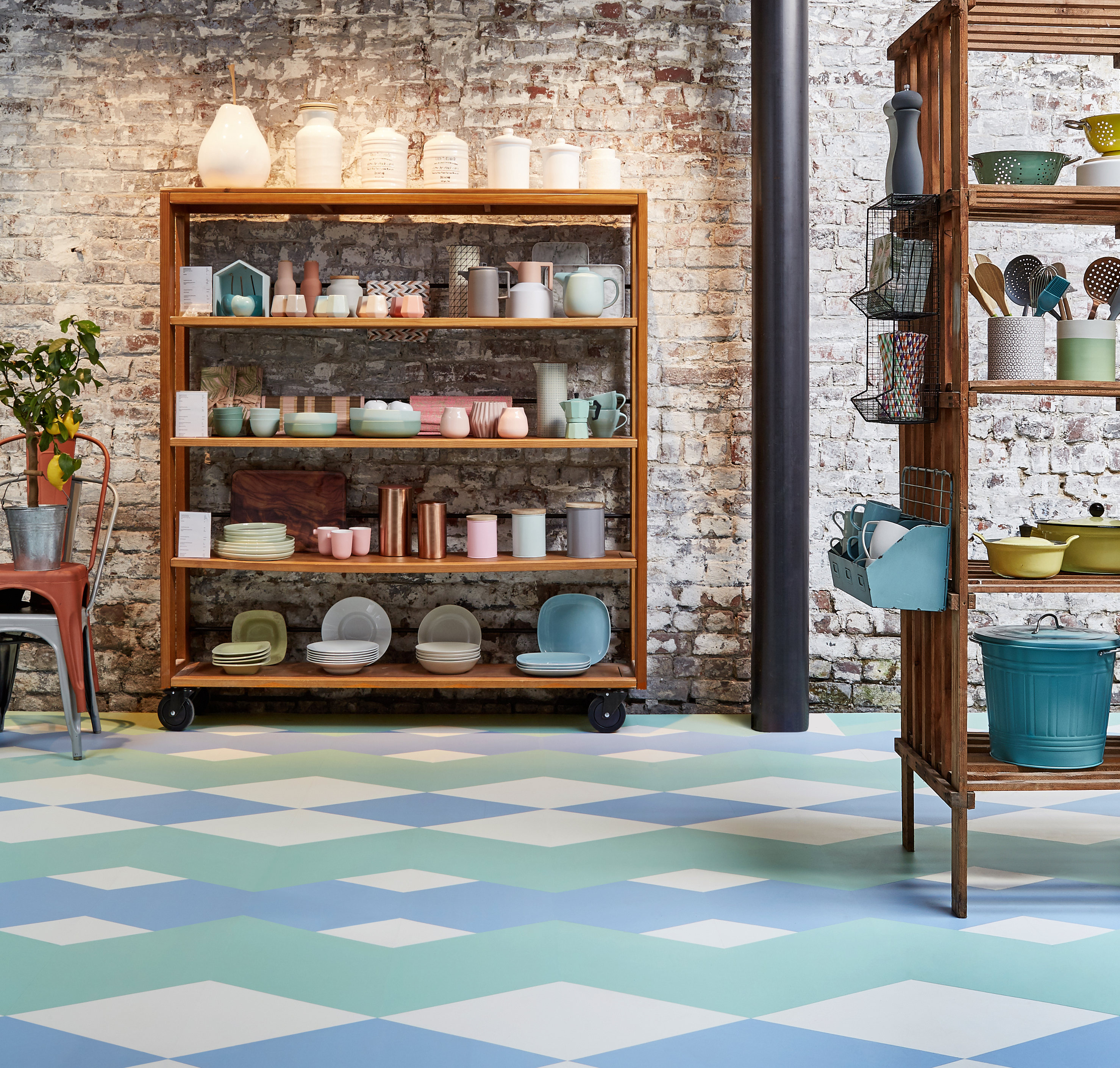 Mønstrede, blått gulv