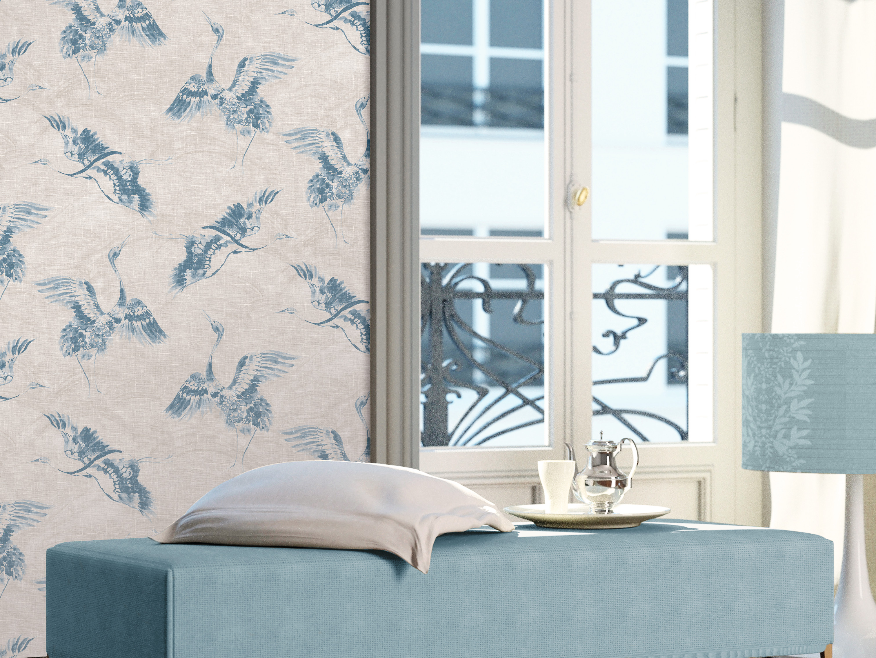 Mønstret tapet i kjølige toner