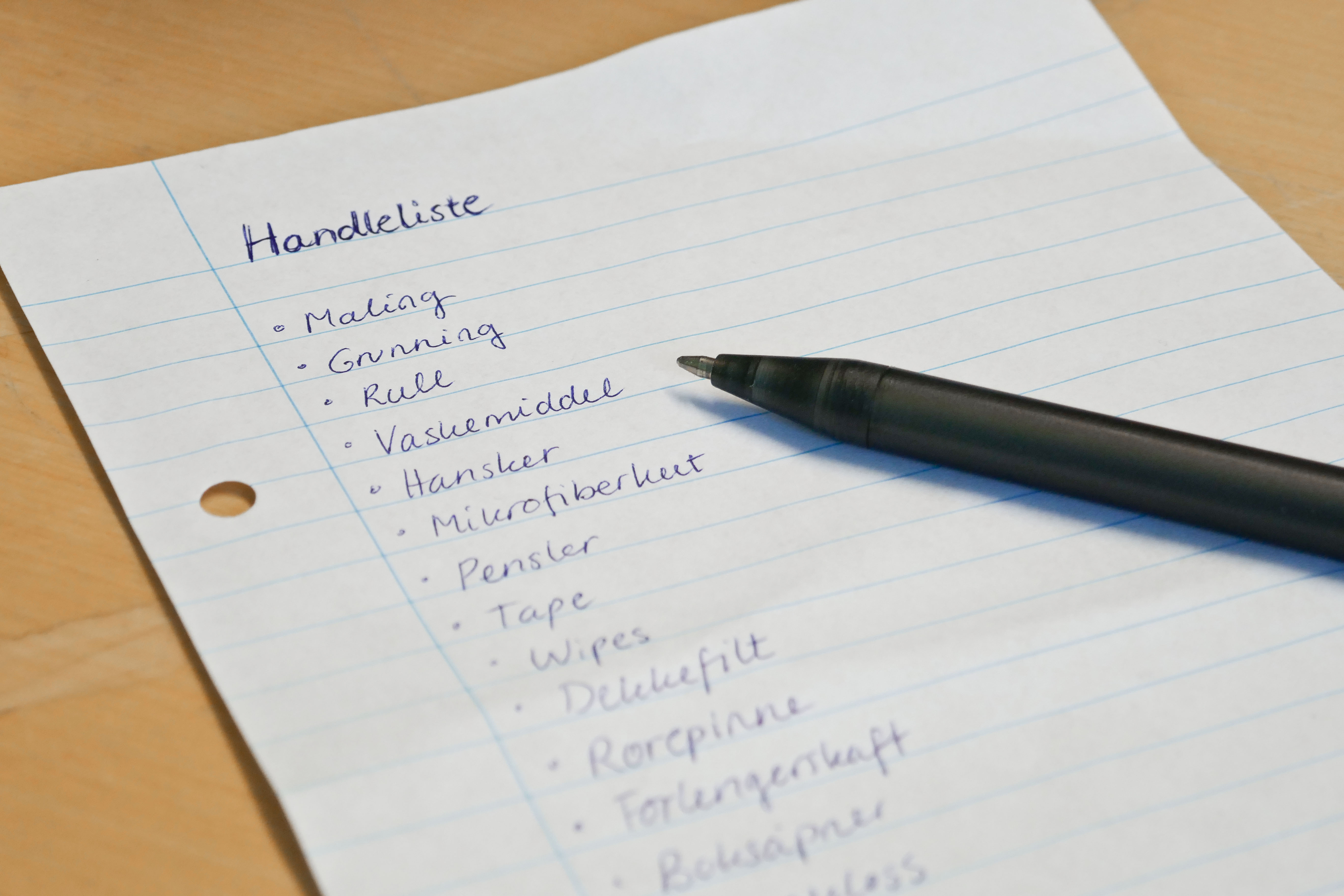 Handleliste før maling