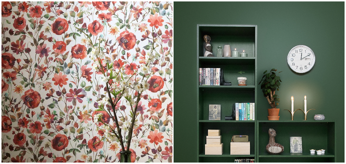 Blomstertapet og grønn maling