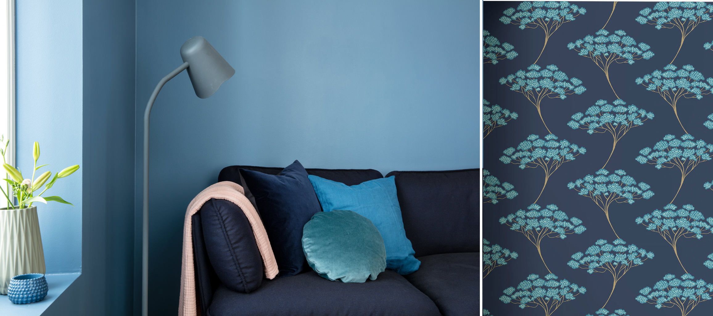 I det nye fargekartet fra Butinox finner vi fargen 5833 Midnatt. I tapetkolleksjonen Azmaara fra Storeys er det flere nyanser i blått. Tidsriktig, og likevel tidløs.