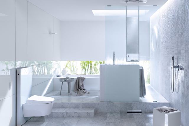 Rene, enkle flater kan gi et elegant og luksuriøst uttrykk, samtidig som det bidrar til bedre hygieniske forhold på badet. (Foto: Geberit)