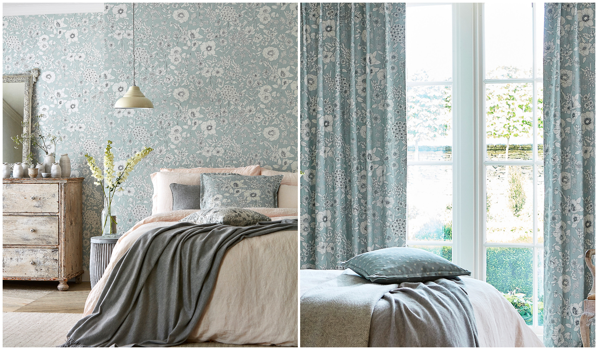 Blomster på vegger og gardiner