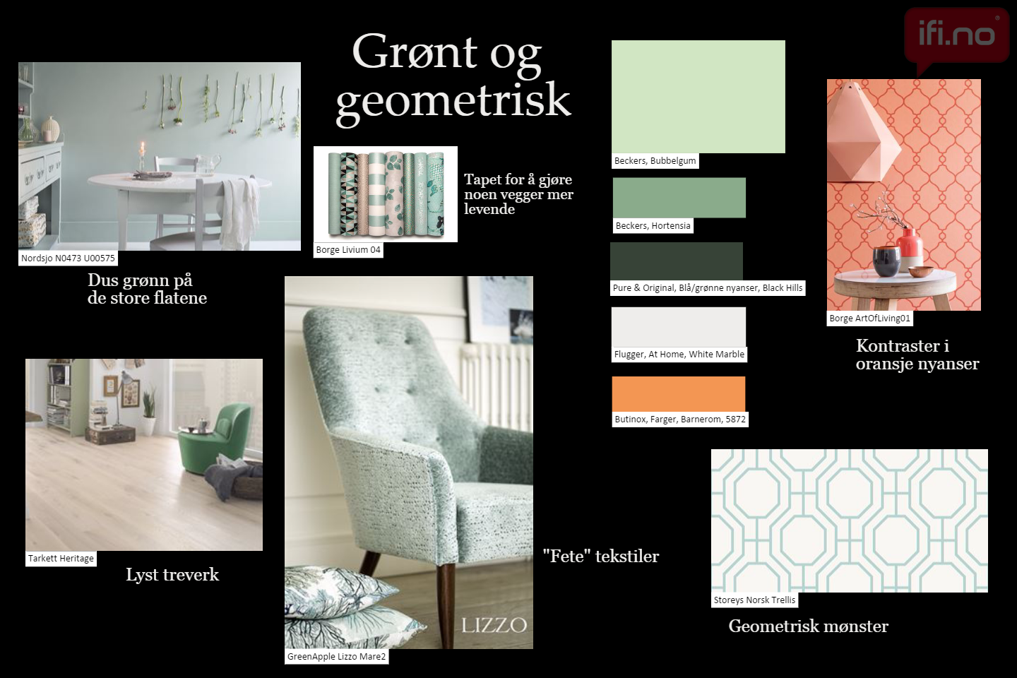 Ved hjelp av ifi.no sin elektroniske moodboardløsning kan man selv sette sammen collager av bilder og farger. 