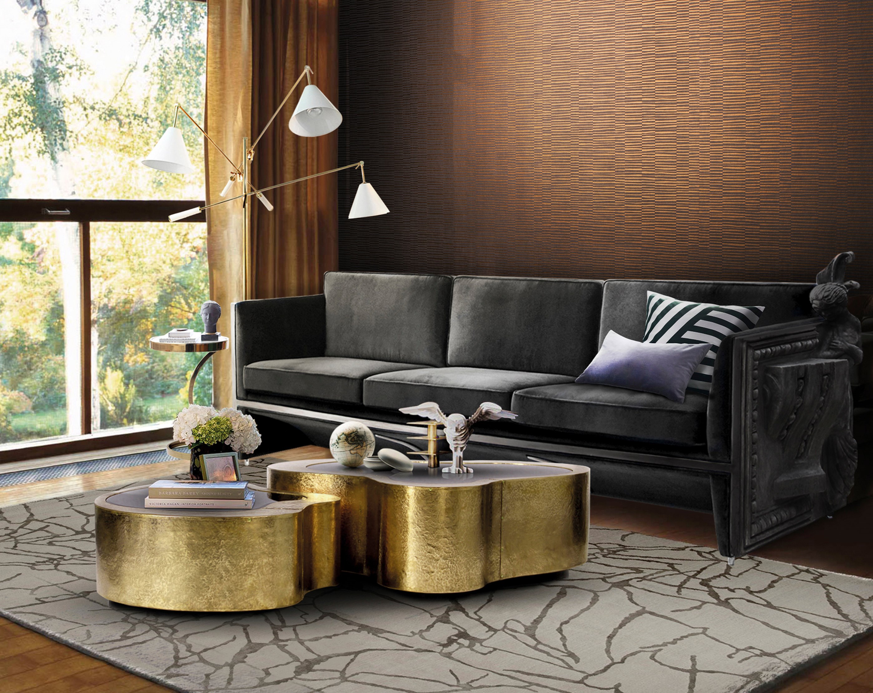 Brunt og gull interiør