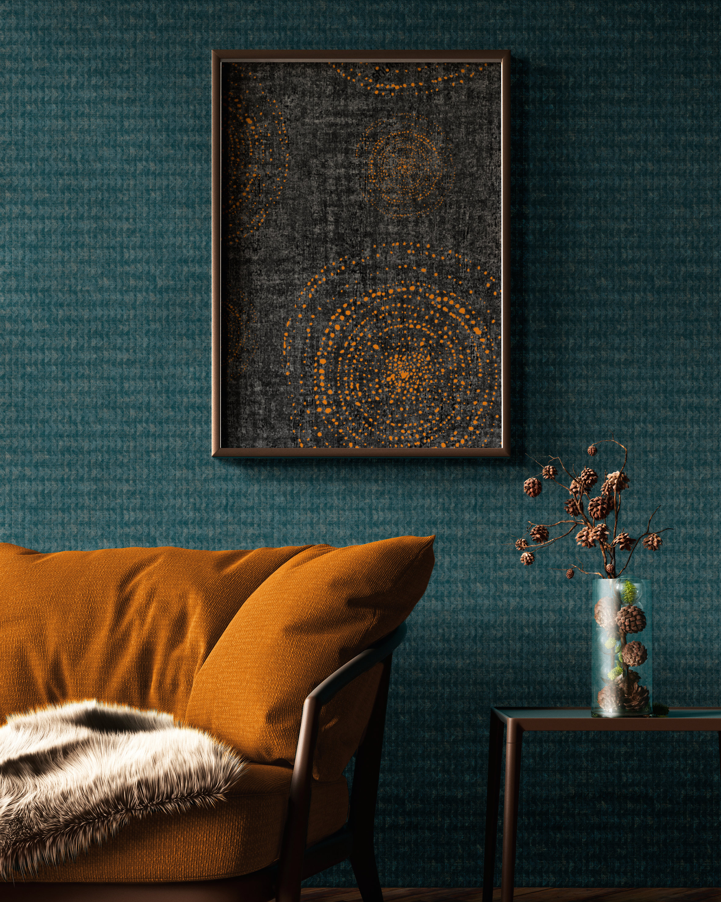 Blått kombinert med oransje