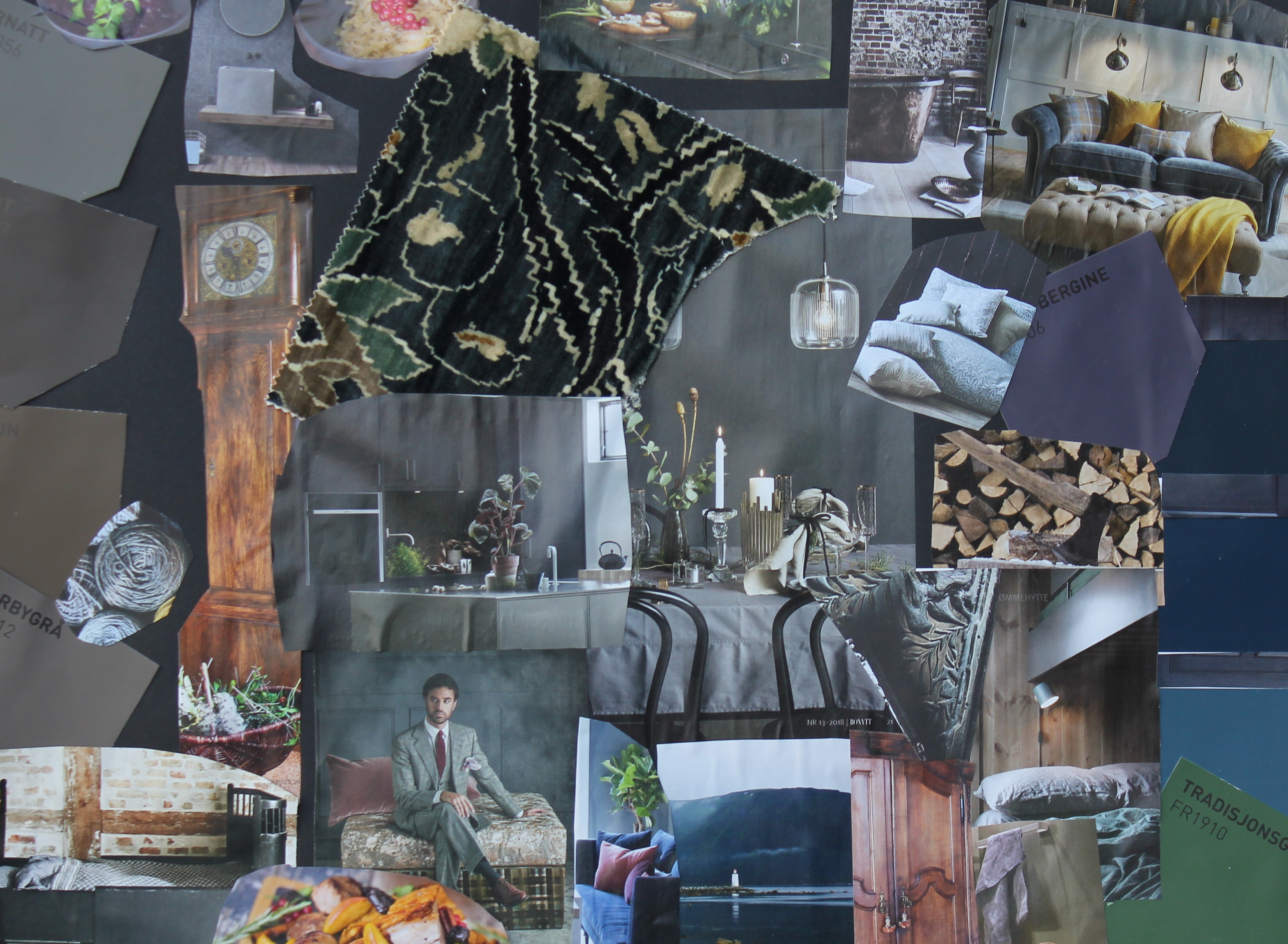  Mørke nyanser av blått, grønt, brunt og grått kom fort på plass som basisfarger da IFIs Trendforum laget moodboard med tema «mørkt og rolig».