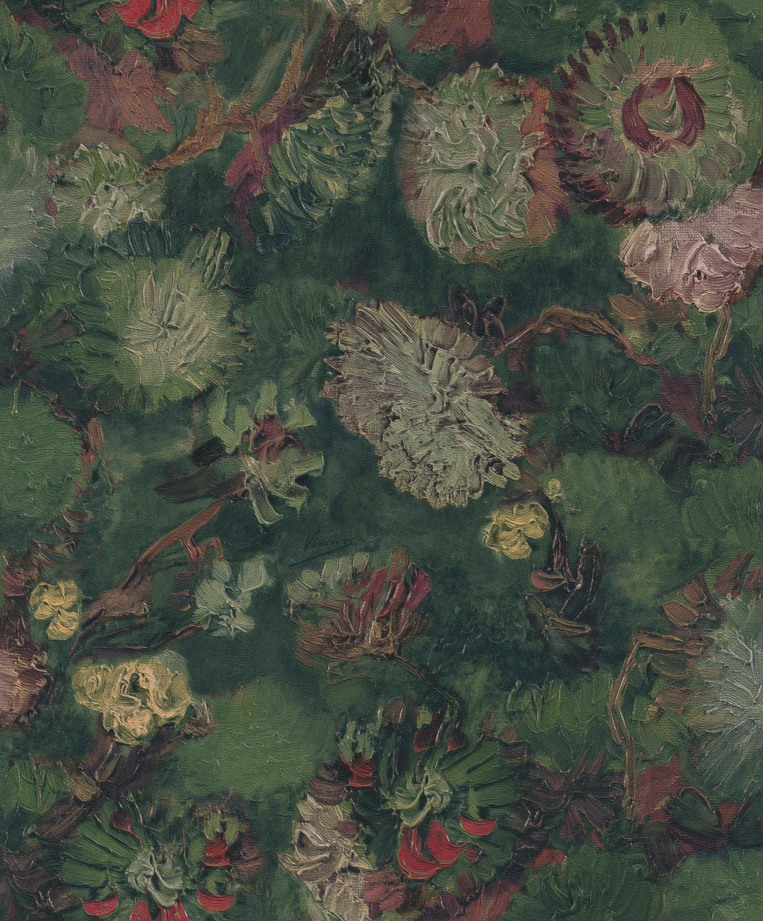 Mørkegrønt er også svært aktuelt som veggfarge. Dette tapetet alle de fargene du trenger til et grønt rom. 