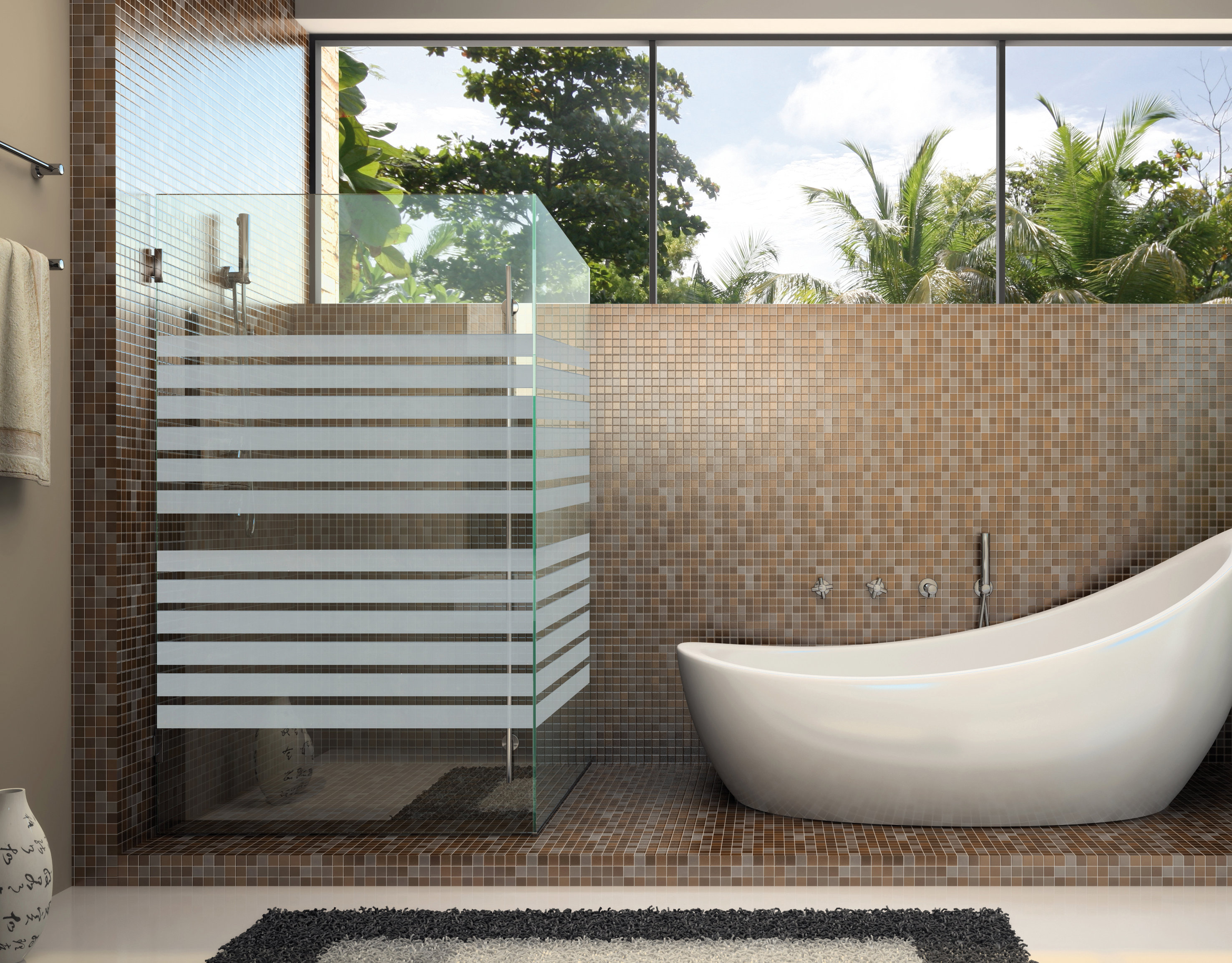 PÅ ALT GLASS: Folien «Linea-Fix» fra Fantasi Interiør er enkel å montere og kan brukes som dekor på alle glassflater. (Foto: Fantasi Interiør)