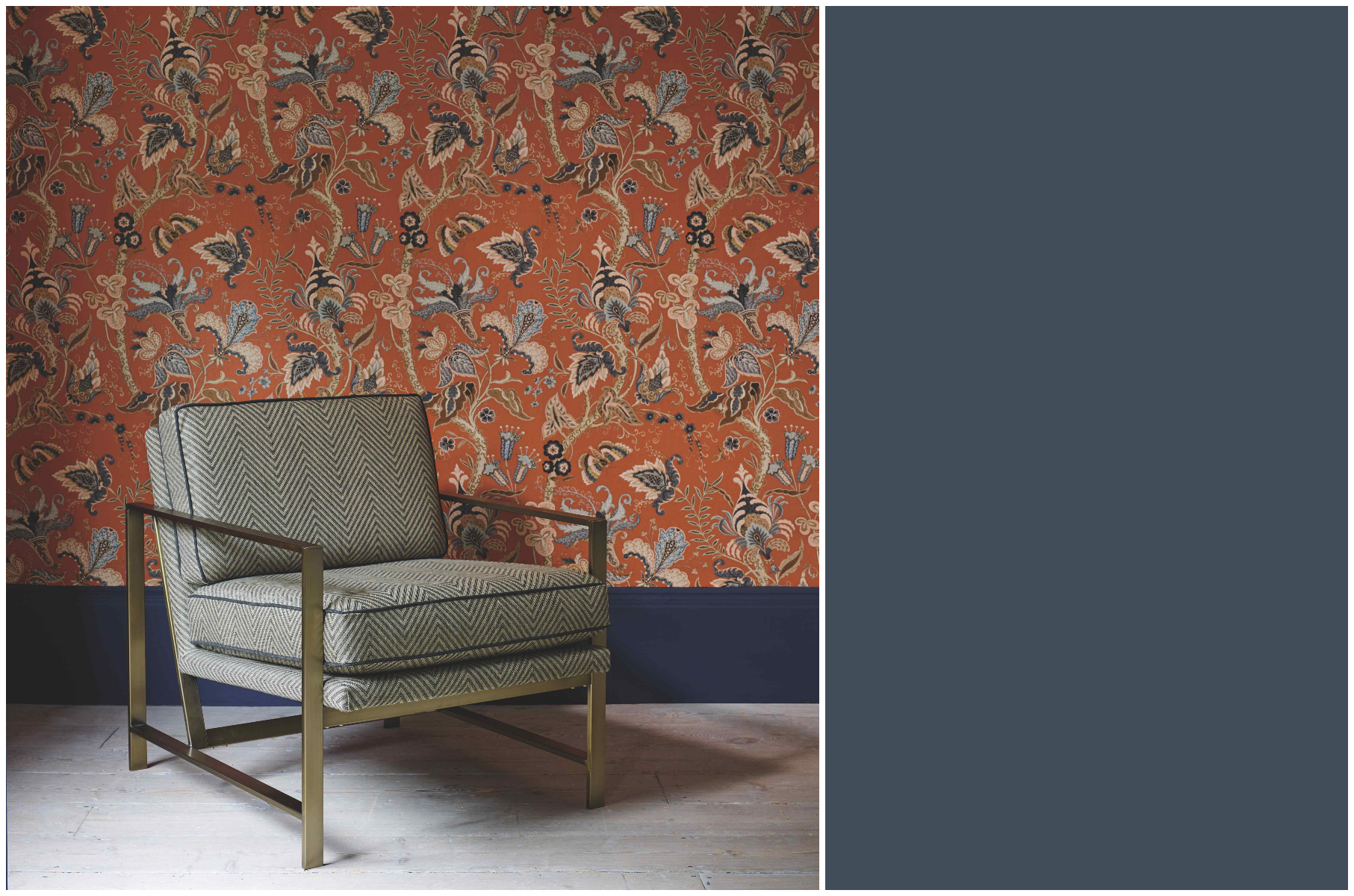 Blått og brent oransje tapet