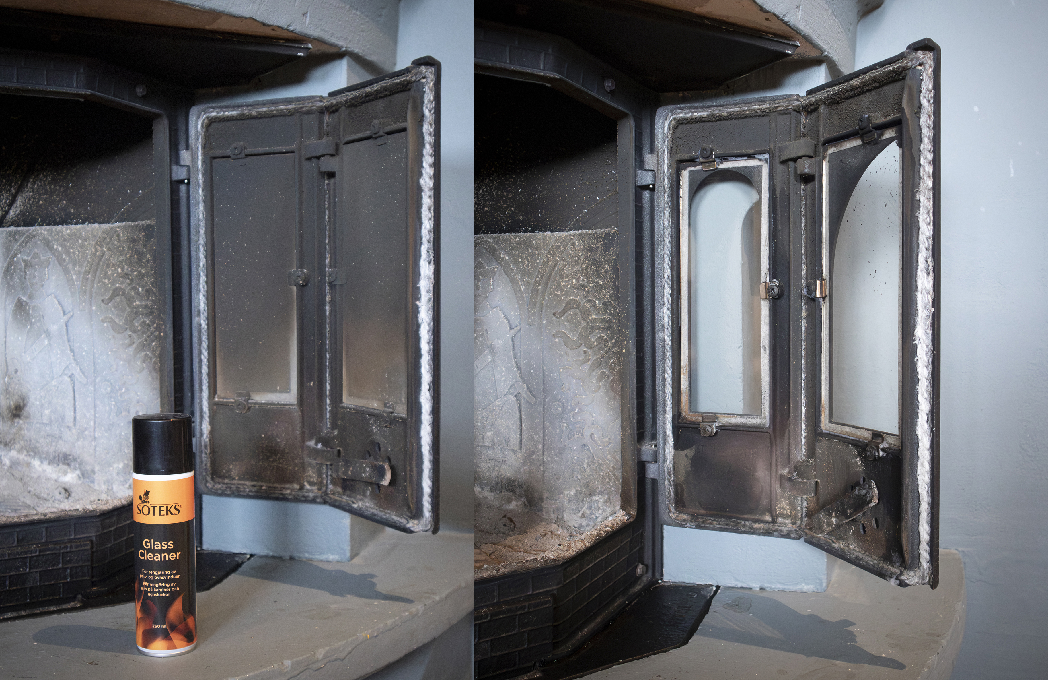 Slik vasker du sot av peisglasset